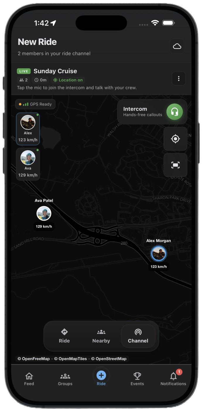 THRYVE voice channel for hands-free group talk